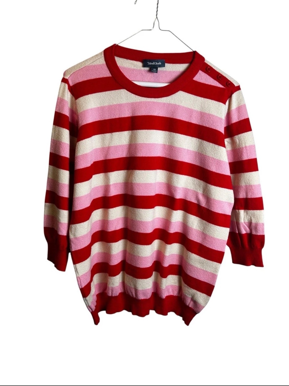 ModCloth Striped Crewneck Sweater Women’s 1X Red Pink Pullover